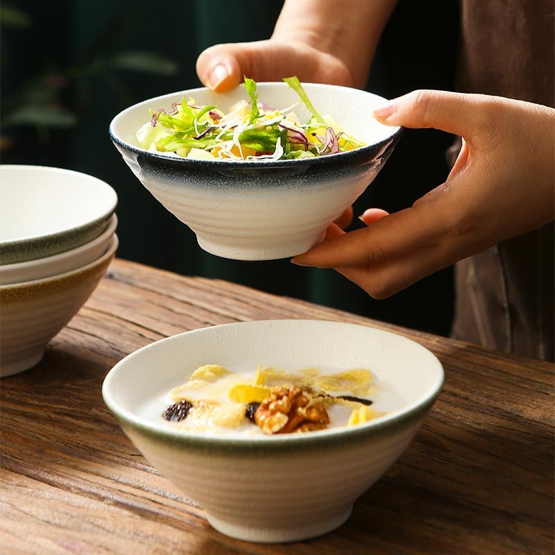 川島 日式斗笠碗 鬥笠碗 復古碗 飯碗 甜品碗 螺紋碗 拉面碗 湯碗 大容量面碗 沙拉碗 水果碗 陶瓷碗 | 蝦皮購物