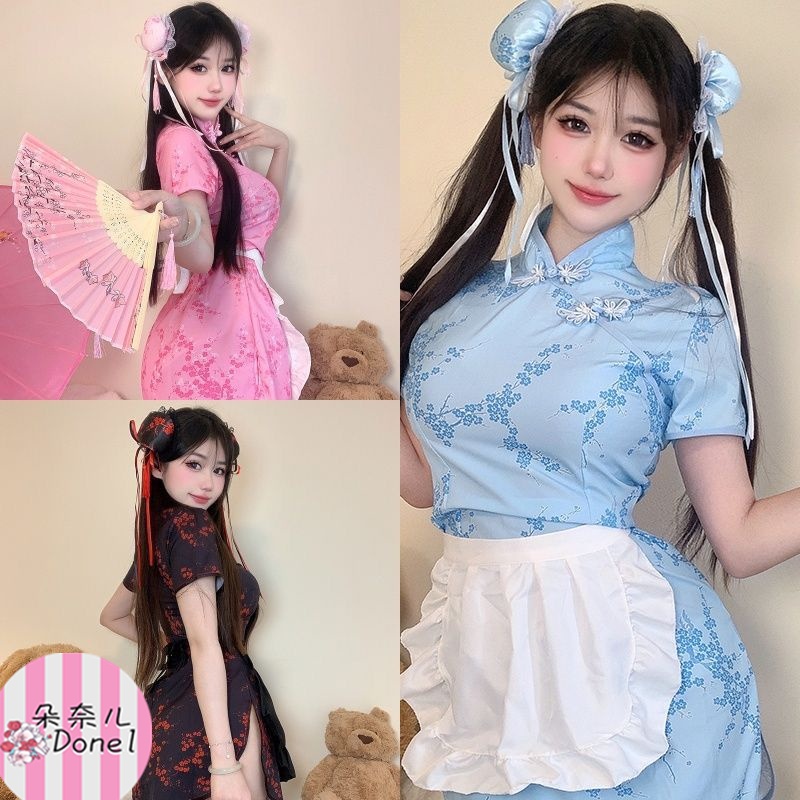 現100kg可穿 性感旗袍 性感睡衣 大尺碼性感印花旗袍 大碼性感旗袍 大尺碼女僕裝 可愛小廚娘 cos春麗 大尺碼旗袍 | 蝦皮購物