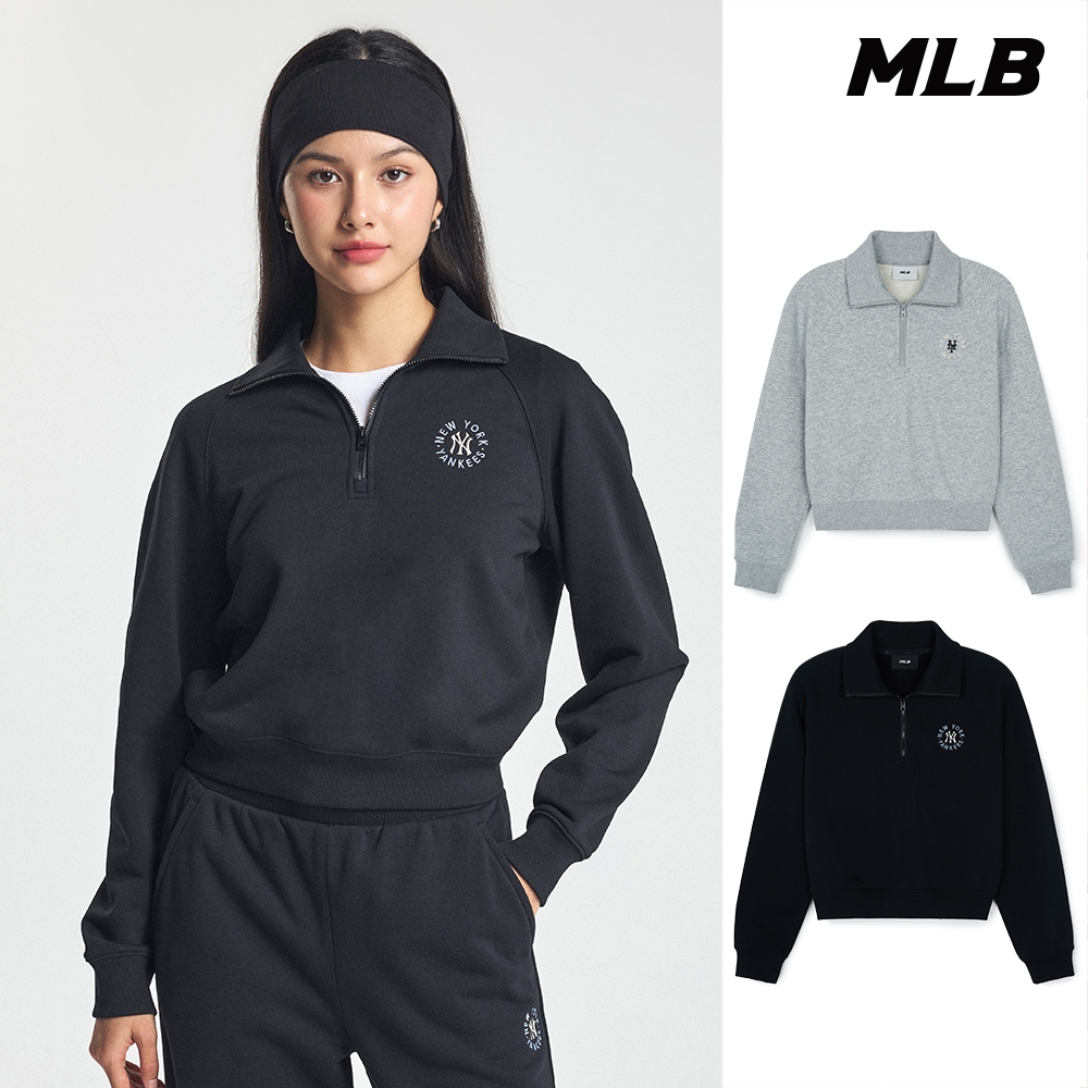 MLB 女版 小Logo半拉鍊長袖大學T 洋基/大都會隊 (3FMTB0344-兩款任選)【官方旗艦店】 | 蝦皮購物