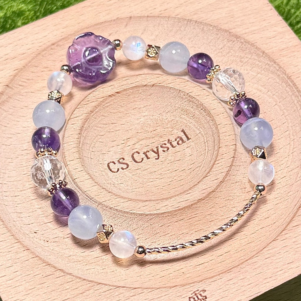 CS Crystal 編號845 - 紫水晶+透體白水晶+藍紋瑪瑙+透體月光石設計款 | 蝦皮購物