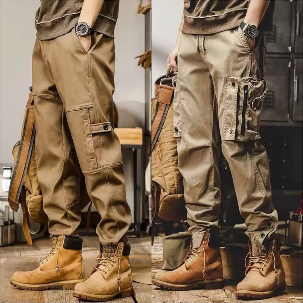 工裝褲男士【M-4XL】秋冬季護外高端復古男生工裝褲機能百搭美式鬆緊腰運動褲縮口褲男 長褲潮牌多口袋時尚潮流工作褲束腳褲 | 蝦皮購物