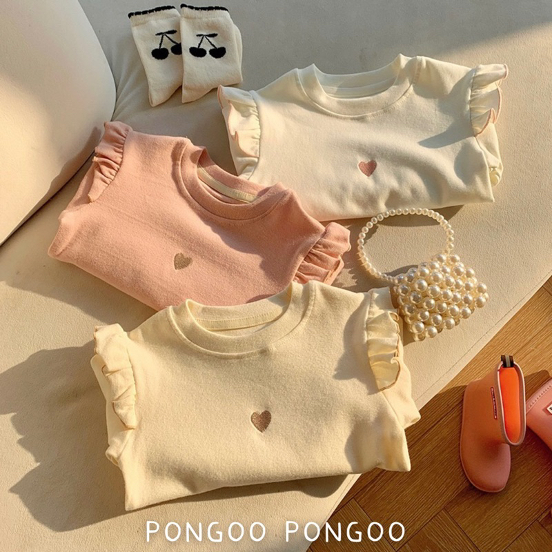 ️PONGOO PONGOO 秋款 女童 ️愛心 刺繡花邊長袖上衣 ️t shirt | 蝦皮購物