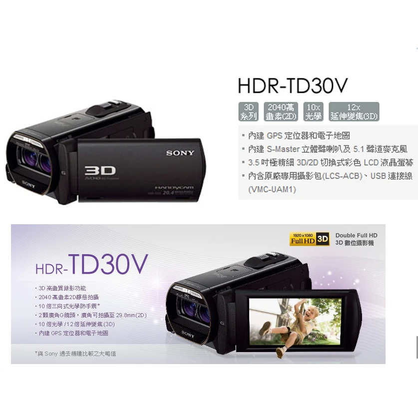 Sony HDR-TD30 3Dデジタルカメラ