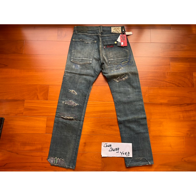 日本製Clot x Levi's Python washed 505 水洗刀割破壞蟒蛇紋藍蟒