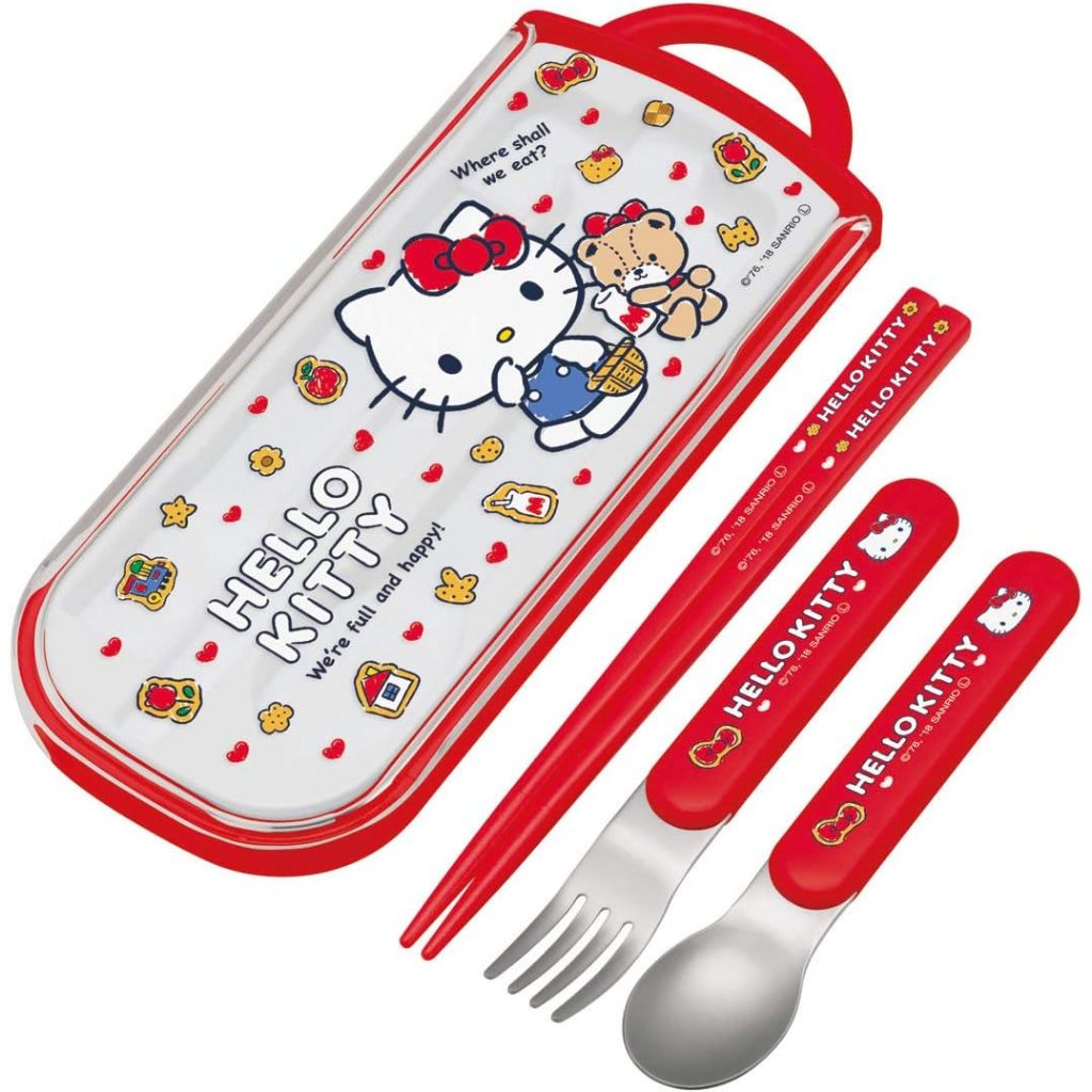 [正版授權-日本正貨]SKATER 凱蒂貓 HELLO KITTY KT 餅乾款 滑蓋 抽取式 三合一 餐具組 三件式 | 蝦皮購物