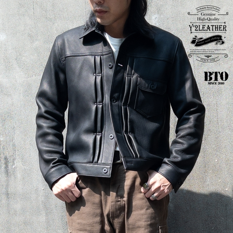 BTO] 日本【Y2 Leather】25th藤岡勇吉鹿皮牛仔夾克一代型皮衣| 蝦皮購物