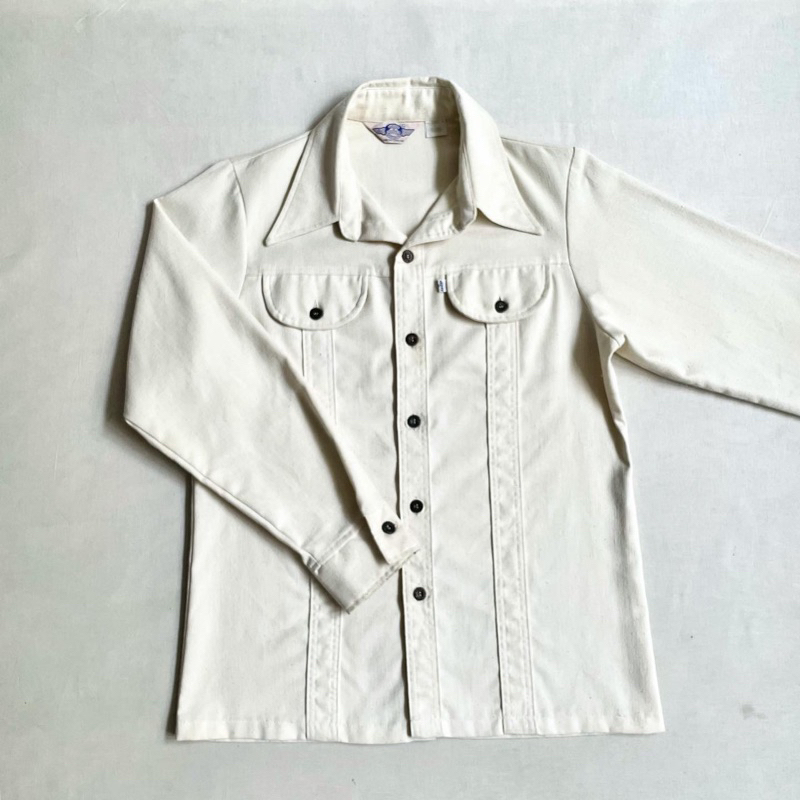 Vintage 70s White LEVI'S PANATELA TOPS Long Sleeve Snap Button Up Shirt Jacket - Small