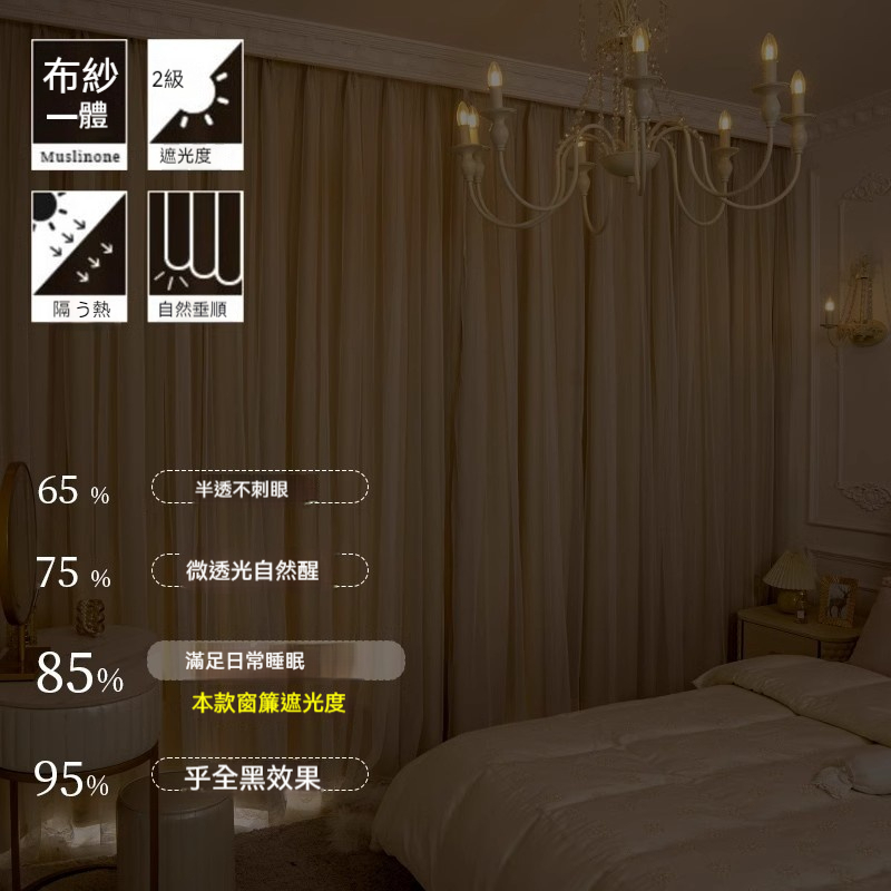 遮光窗簾 雙層遮光窗簾布 布紗一體 隔簾 窗簾門簾 隔音窗簾 少女網紅ins公主風 落地窗簾臥室飄窗窗簾免打孔全遮光 | 蝦皮購物