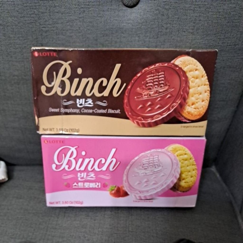 韓國樂天 BINCH 巧克力／草莓 餅乾102克 | 蝦皮購物