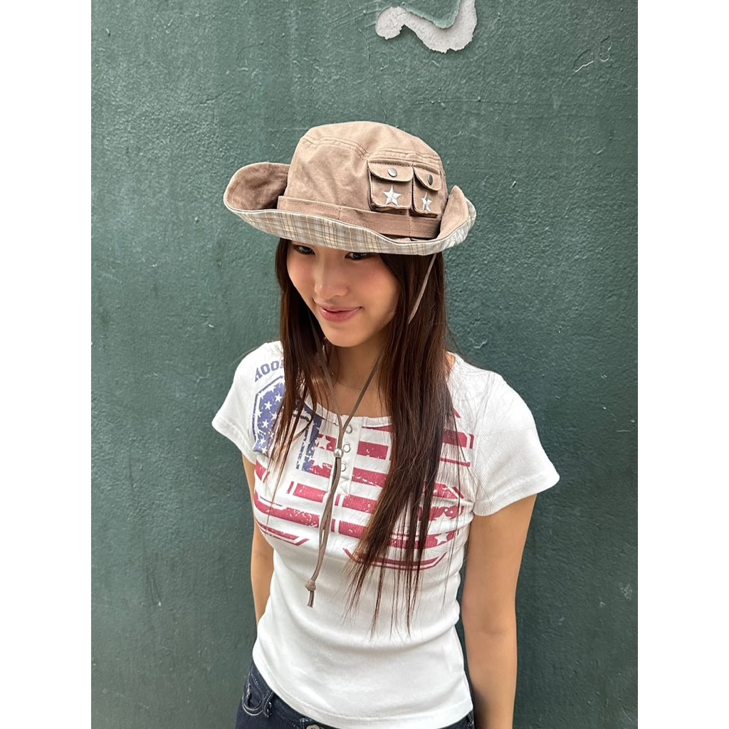 📌 現貨+預購韓國代購aeae SAFARI BUCKET HAT 星星口袋格紋點點漁夫帽