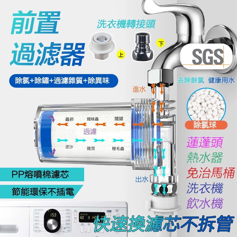前置過濾器 洗衣機淨水器 PP棉濾心除氯過濾器
