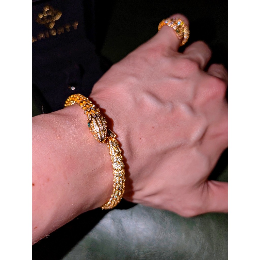 Almighty ALM 國外定制 現貨 Serpent Bangle and Ring Set 蛇形滿鑽K金手鐲戒指組 | 蝦皮購物