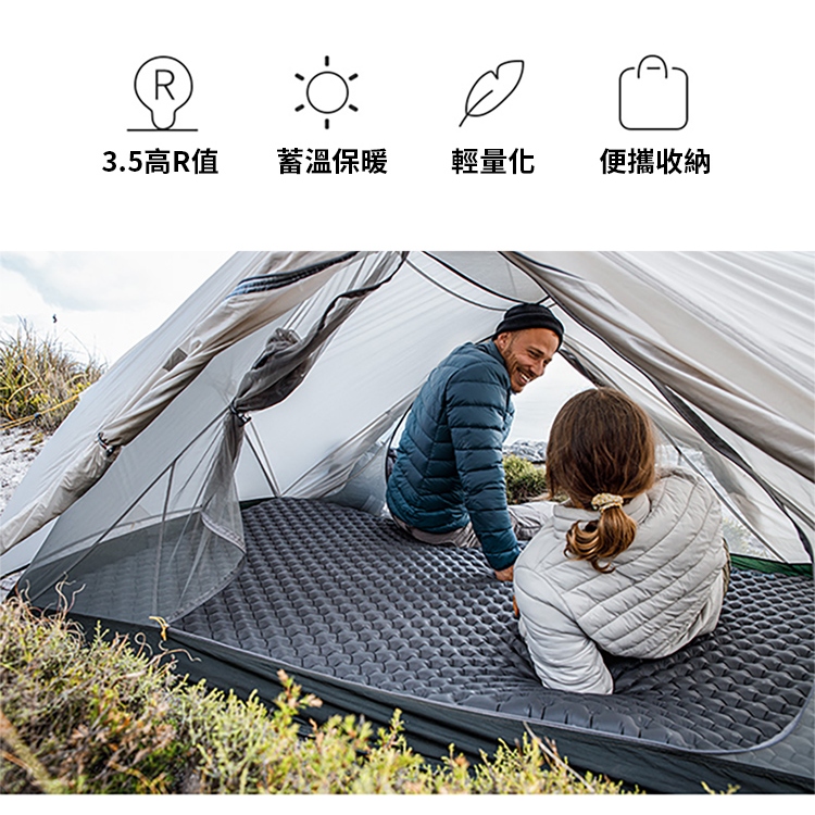 Naturehike】徒野R3.5超輕自動充氣睡墊DZ018 方型/木乃伊影黑/野綠原廠
