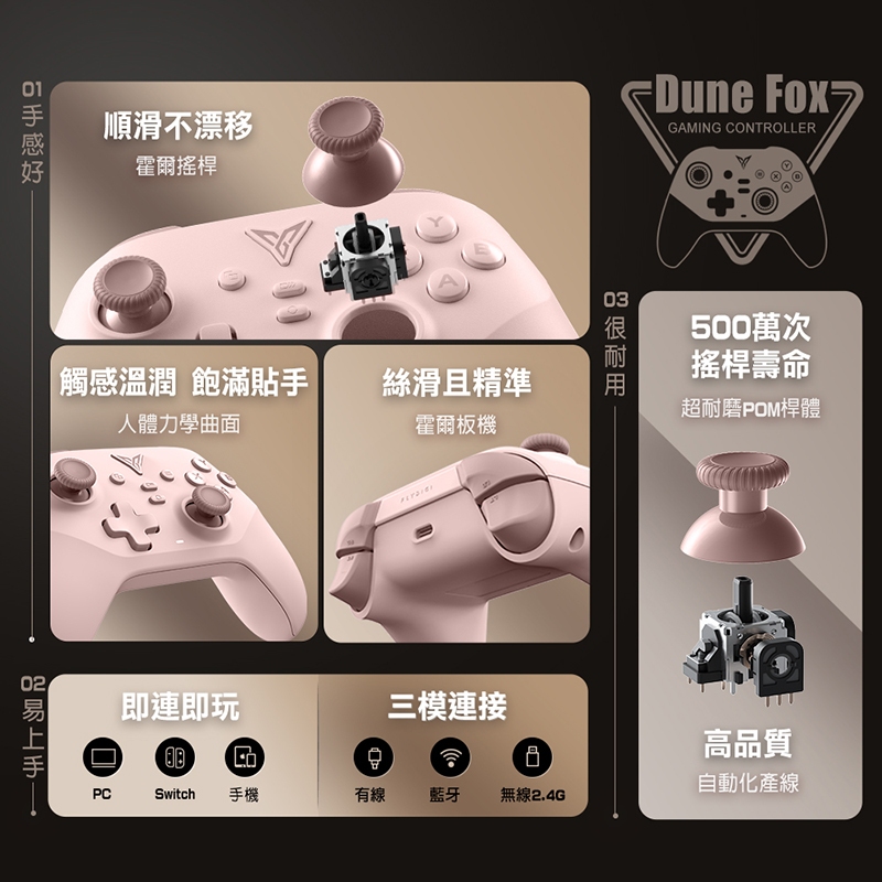 FLYDIGI 飛智 DuneFox 沙漠狐 暮光粉 百元級雙霍爾 遊戲手把 無線手把 Switch 符文工廠 信星科技 | 蝦皮購物