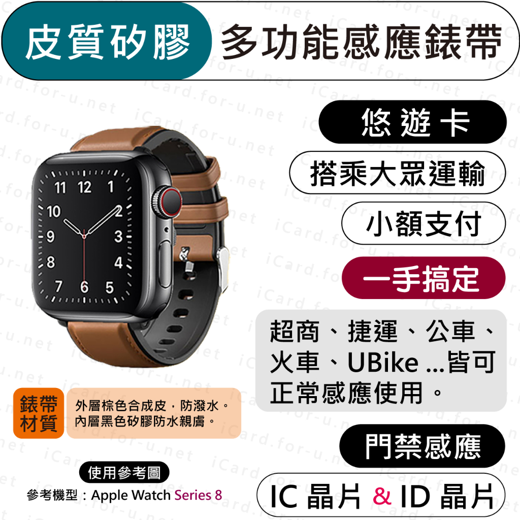 【皮質矽膠款錶帶-升級版IC晶片】 Apple Watch 悠遊卡 一卡通 IC ID 門禁錶帶 蘋果手錶 22mm適用 | 蝦皮購物