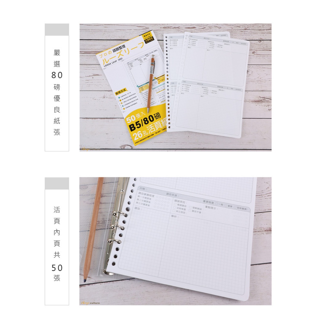 Product image 珠友 B5 26孔活頁紙/錯題整理本/訂正糾錯/重點整理/學習筆記-50張/適用26孔夾 NB-26916 3