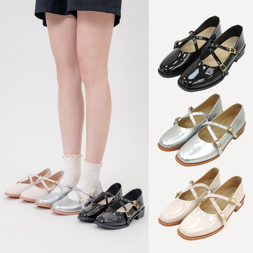 Material瑪特麗歐 T53140 一般碼23-25(另有加大碼) 女鞋 包鞋 MIT素面交叉瑪莉珍包鞋 | 蝦皮購物