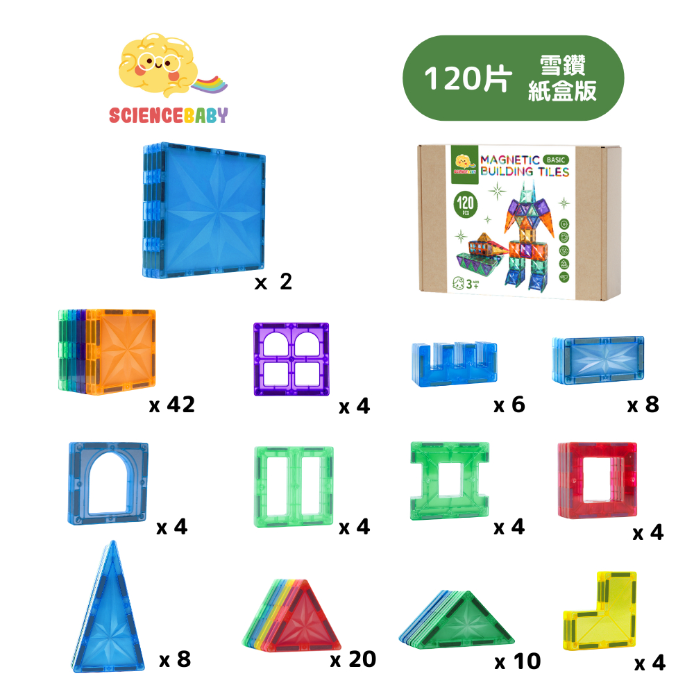 ScienceBaby】雪鑽磁力片120片(紙盒版) 2歲+ 早教玩具益智拼裝積木組合