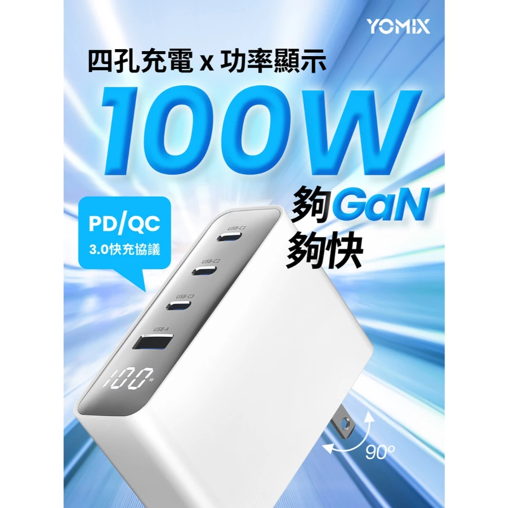 【2026 旗艦推薦】YOMIX 優迷 100W 氮化鎵 GaN 快充系列：高效充電、螢幕顯速，一顆搞定筆電與手機！