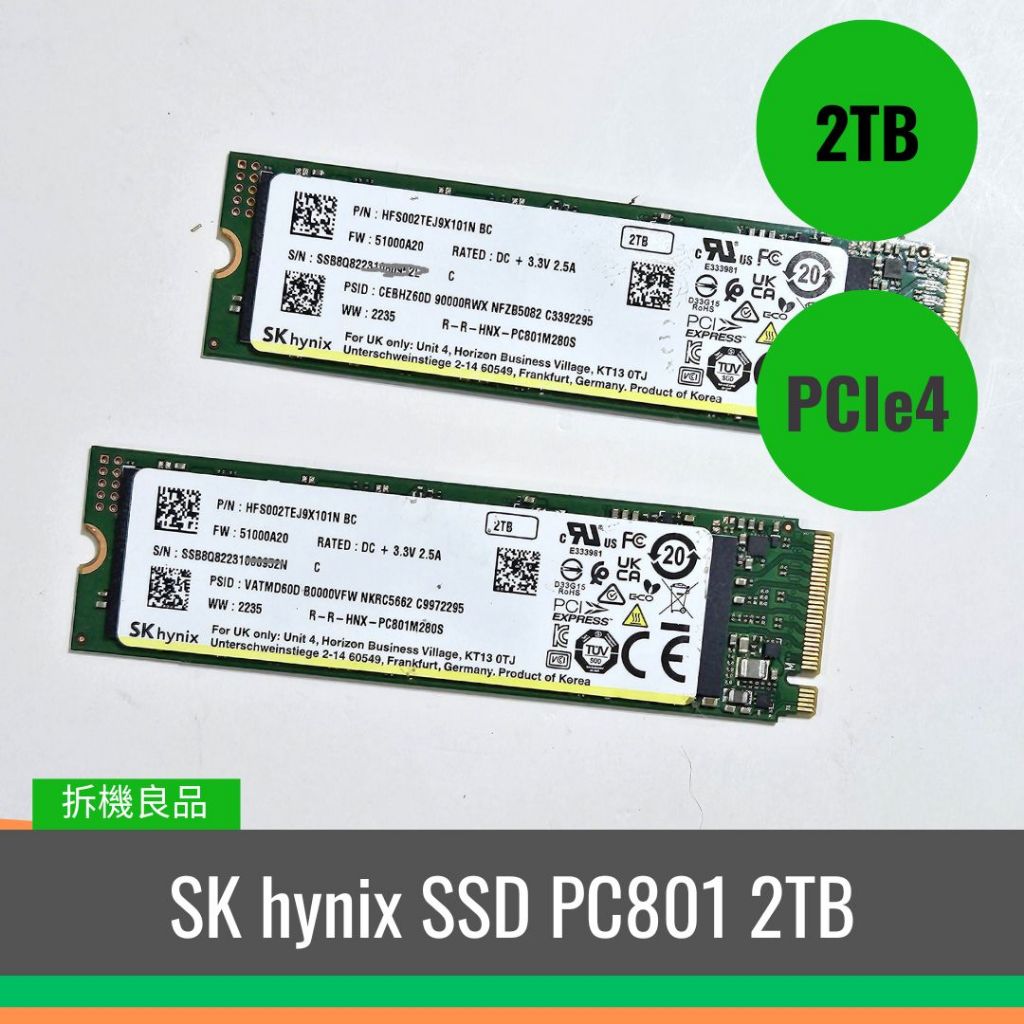 SSD NVMe SK Hynix 1TB SSD SK Hynix 1TB PC801 NVMe PCIe Gen4x4 M.2 2280 - Velocità Lettura 7000MB/s, Scrittura 5000MB/s Disco Solido PC801 2280