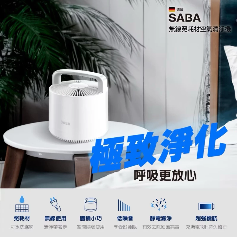【終生免買濾網】SABA SA-HX06U 無線清淨機評測:靜電吸附可水洗、5000mAh長效續航,走到哪淨化到哪的桌面神隊友