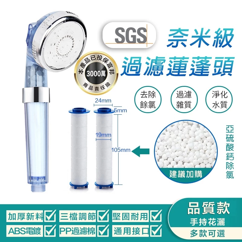 曼德旺 過濾蓮蓬頭 負離子增壓 三檔調節 附濾芯