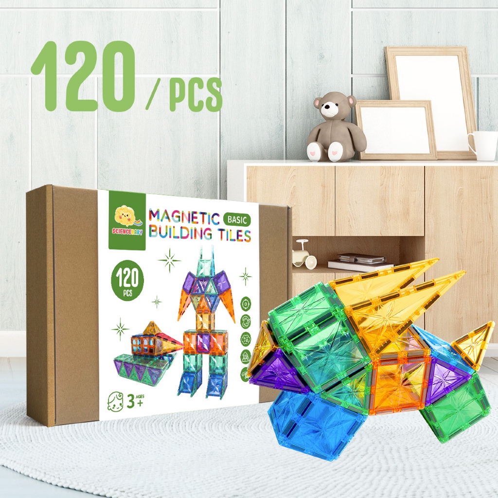 ScienceBaby】雪鑽磁力片120片🧲 紙盒版2歲+ 創意拼搭益智磁力積木磁性