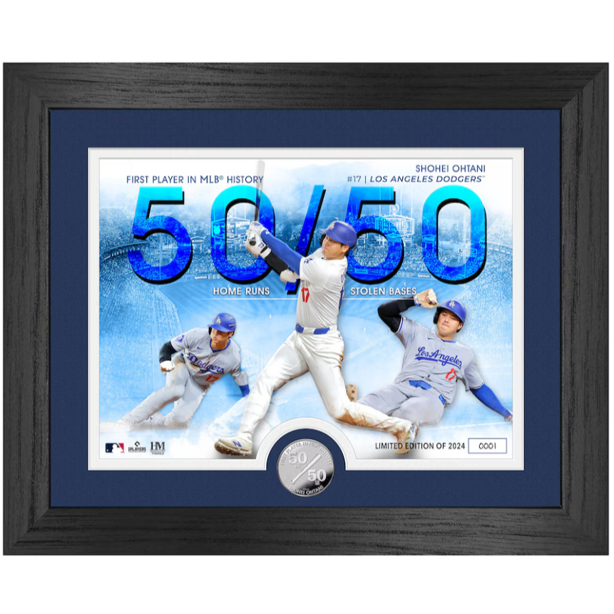 【呱呱代購】大谷翔平 50/50 系列周邊 洛杉磯道奇 世界紀錄 50轟 50盜 MLB 紀念幣 毛巾 紀念幣相框