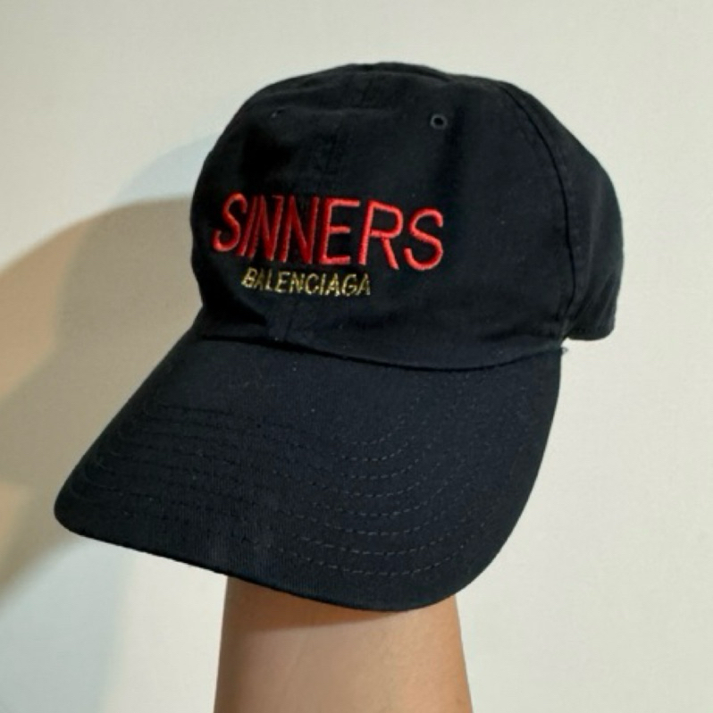 Balenciaga 帽子巴黎世家SINNER 罪人Logo 老帽棒球帽可調鐵扣黑色