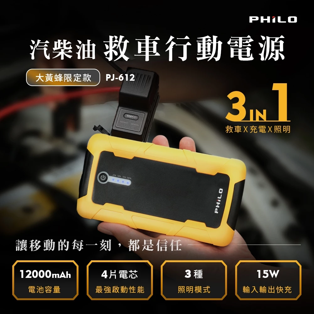 道路救援的黃色閃電！【Philo 飛樂】PJ-612 大黃蜂限定款救車電源：高顏值與強勁性能的完美結合