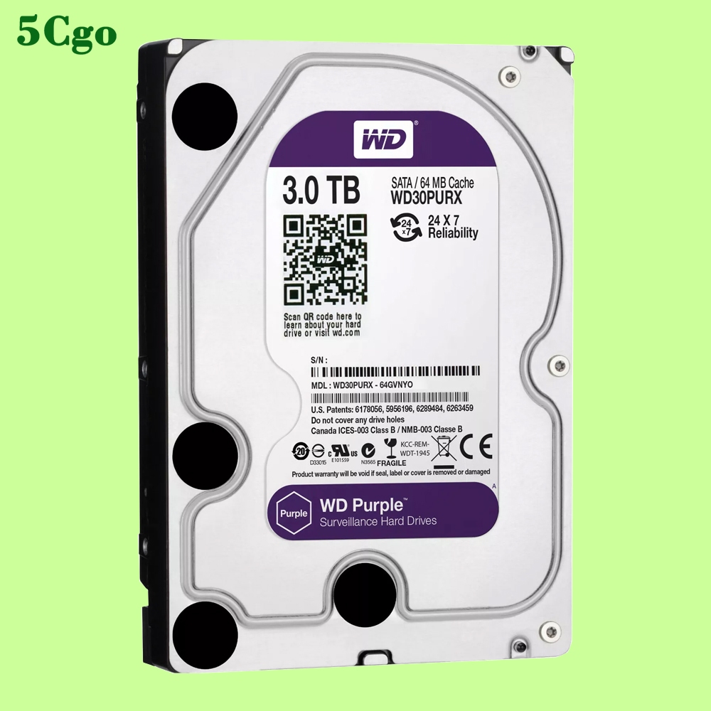 5Cgo.全新WD/西部數據WD30PURX 3TB 5.4k轉3.5吋紫標Purplr桌上型電腦