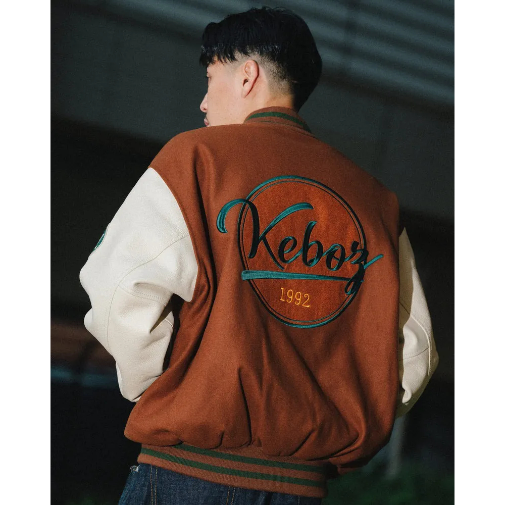KEBOZ Melton Leather Varsity Jacket | 蝦皮購物
