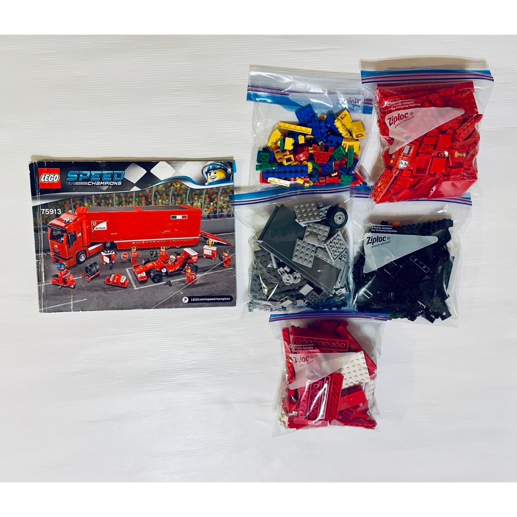 二手 Lego 75913 法拉利貨櫃車Ferrari Truck 無盒 有說明書 卻一個安全帽 | 蝦皮購物