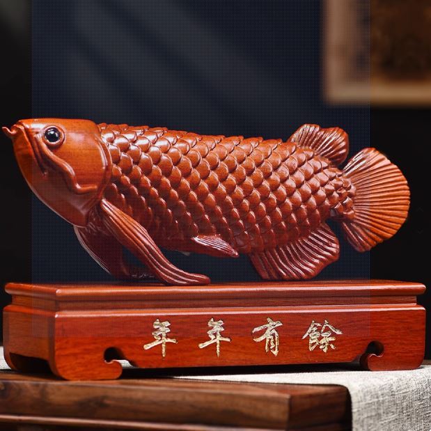現貨龍魚木雕金龍魚木雕龍魚紅龍魚金龍木雕紅龍魚木雕年年有餘木雕風水 