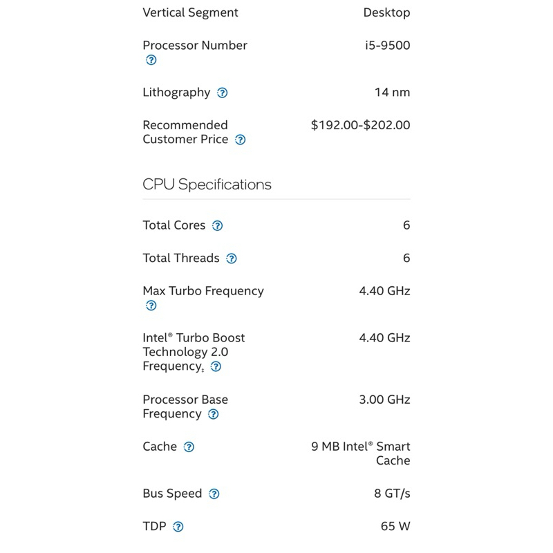 Intel Core i5-9500 3.0G /9M 6C6T 六核處理器SRF4B 正式版