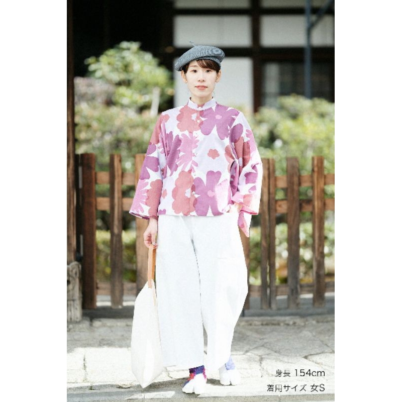 高島縮棉 20/20 和服袖 襯衫/芍薬 落落大方 隨性編織 夢 版畫 點線 華麗 唐菊草