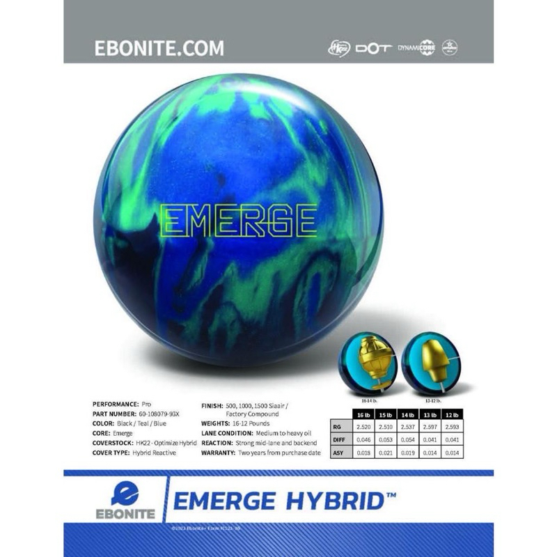 平衡保齡球🎳 頂級球款特價上市：Ebonite Emerge Hybrid 引進球重：12