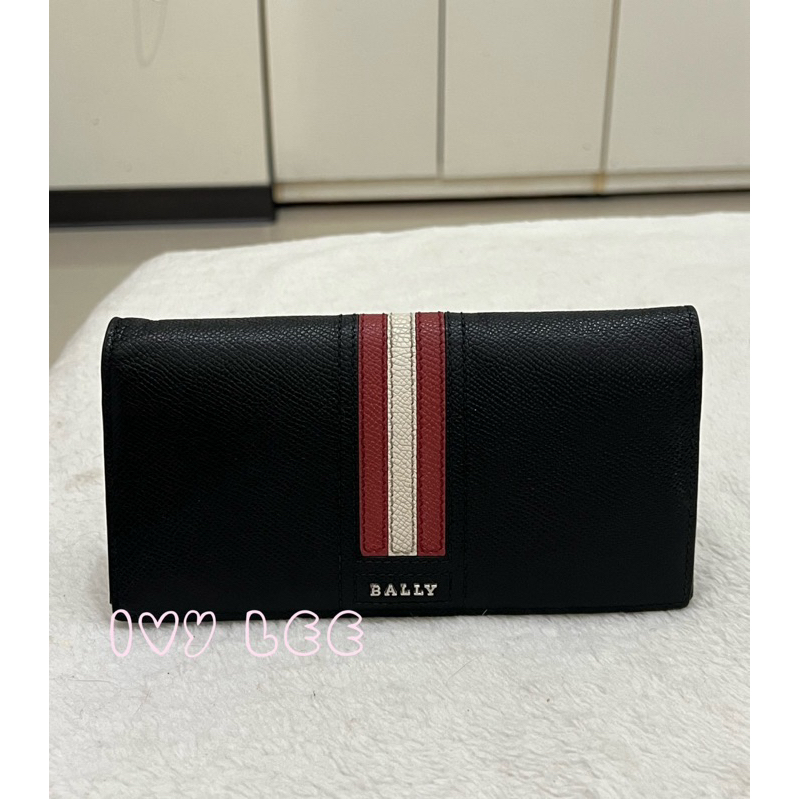 BALLY TALIRO 防刮牛皮對開 經典長夾 紅白線條拼色 經典黑 二手精品 | 蝦皮購物
