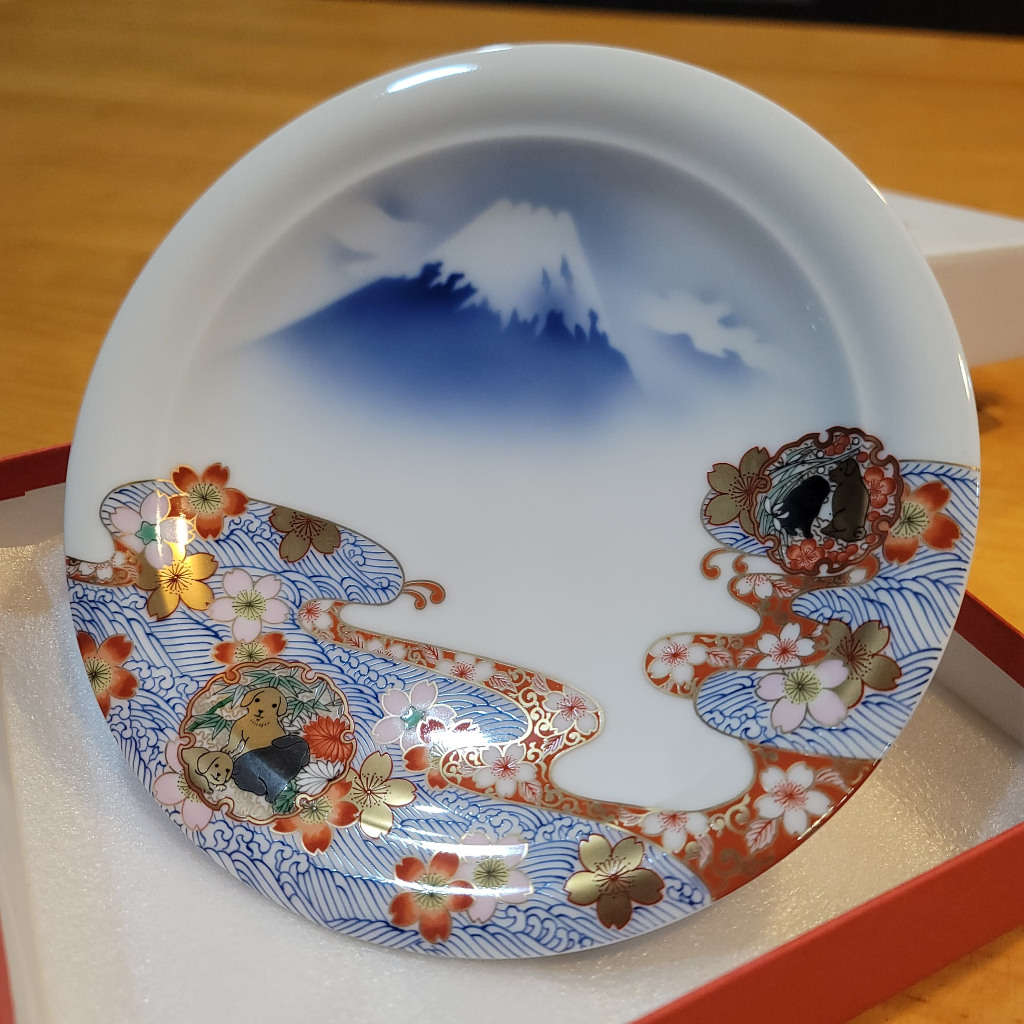 ◖七福◗ 台灣現貨｜日本製超限定深川製磁飾皿不盡山富士山染錦富士