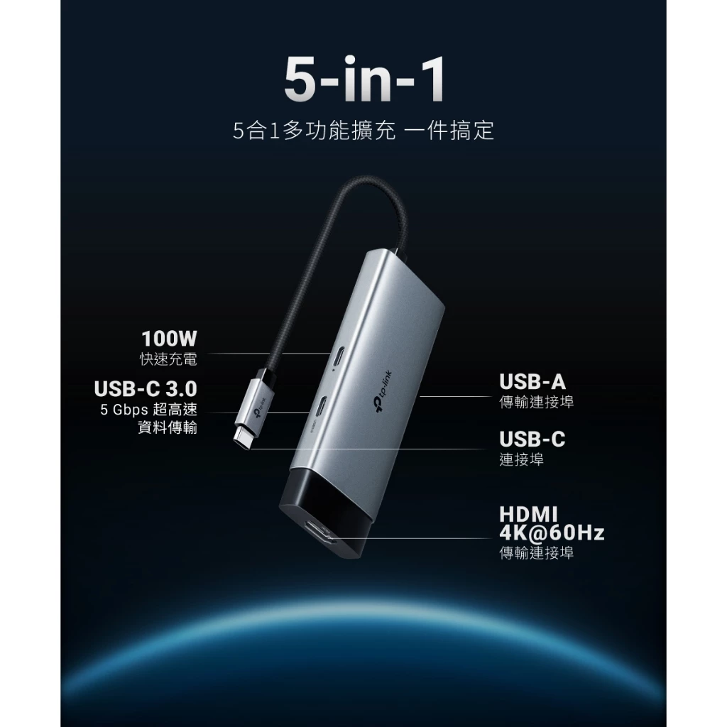 【2026 擴充首選】流暢 4K 60Hz 體驗！TP-Link UH5020C 5合1 USB-C Hub：掌心大小的收納美學，給筆電最穩定的擴充動能