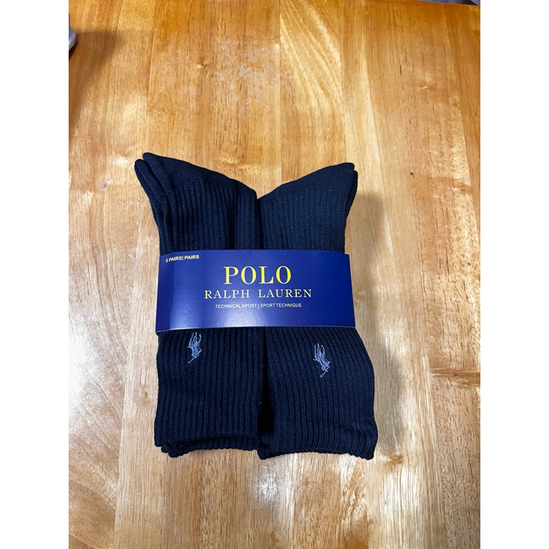 POLO Ralph Lauren 6雙組 黑色刺繡馬標棉質長筒襪 | 蝦皮購物