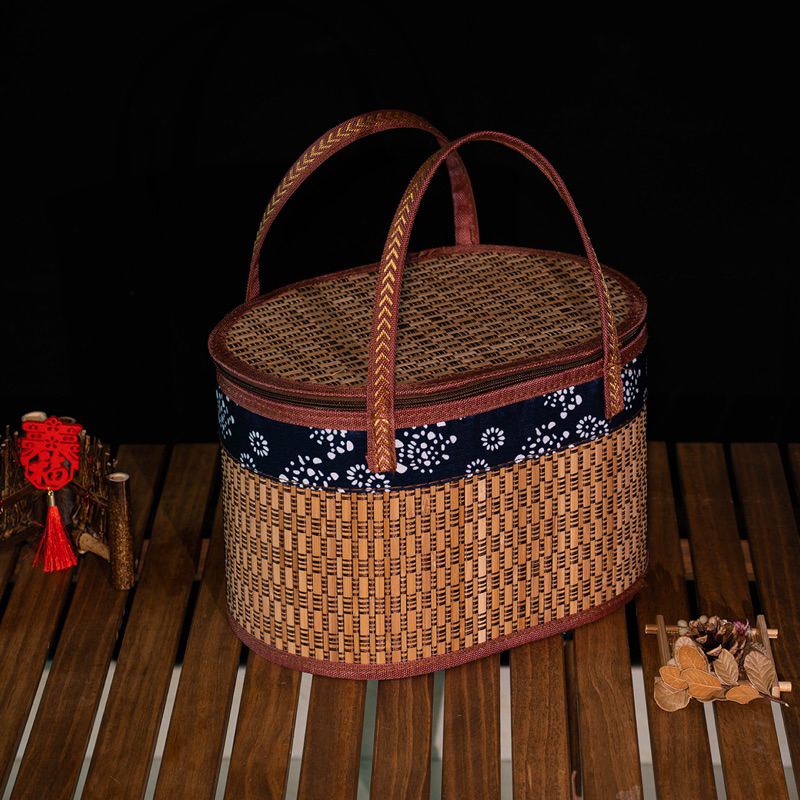 折疊竹籃圓形禮盒 復古竹編手提籃 收納中式高檔中國風結婚伴手禮盒 送禮禮盒 手工竹製編織籃 | 蝦皮購物