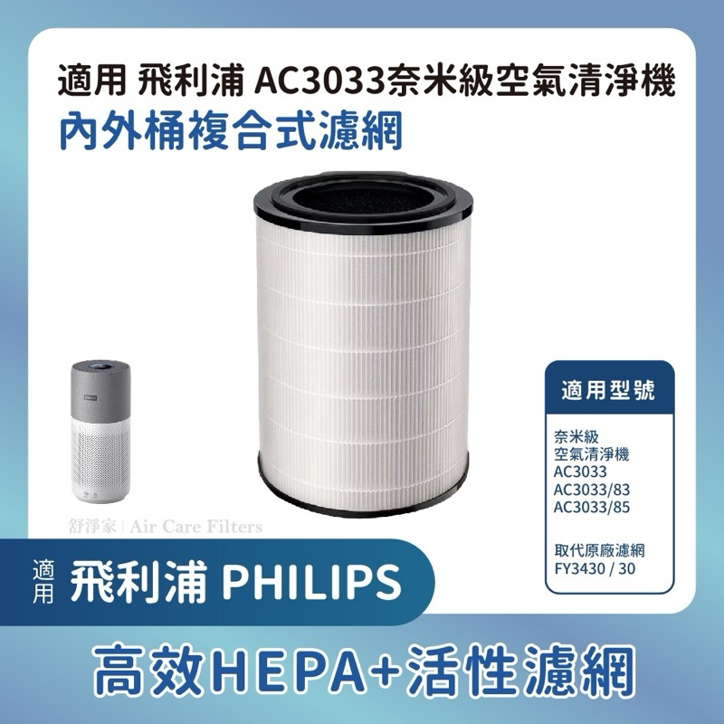 工廠價適用PHILIPS 飛利浦 AC3033 AC3033/83 AC3033/85空氣清淨機複合HEPA+活性碳濾網 | 蝦皮購物
