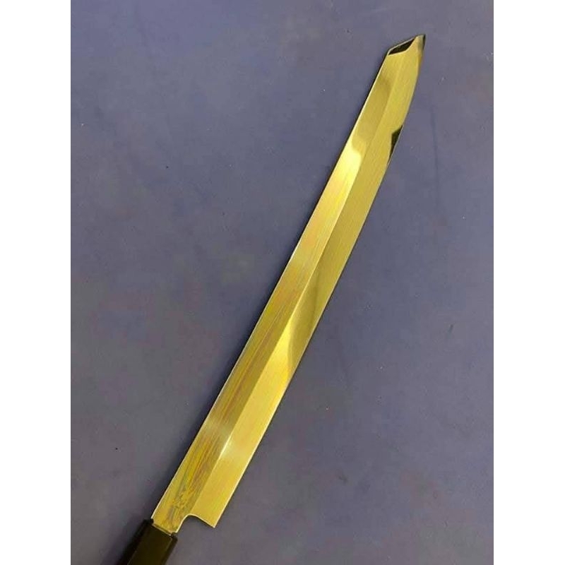 極稀少 全新城山刃物390mm 鬼反曲背切付柳刃 全超鏡面 超鋼Super本燒，刀身鋼材硬度極高 原廠報告高達HRC63 | 蝦皮購物