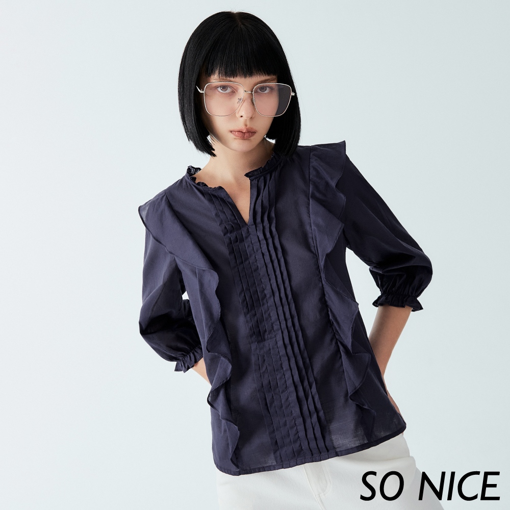 SO NICE【特惠】造型打褶荷葉上衣｜都會時尚女裝 【24241001】 | 蝦皮購物
