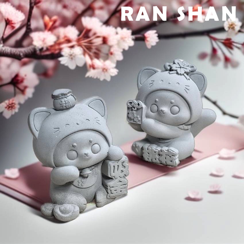【Ran Shan】樂土擴香石-招財貓 吸金喵&桃花喵 招財 納福 吉祥 桃花 可愛 俏皮 公仔 水泥 | 蝦皮購物