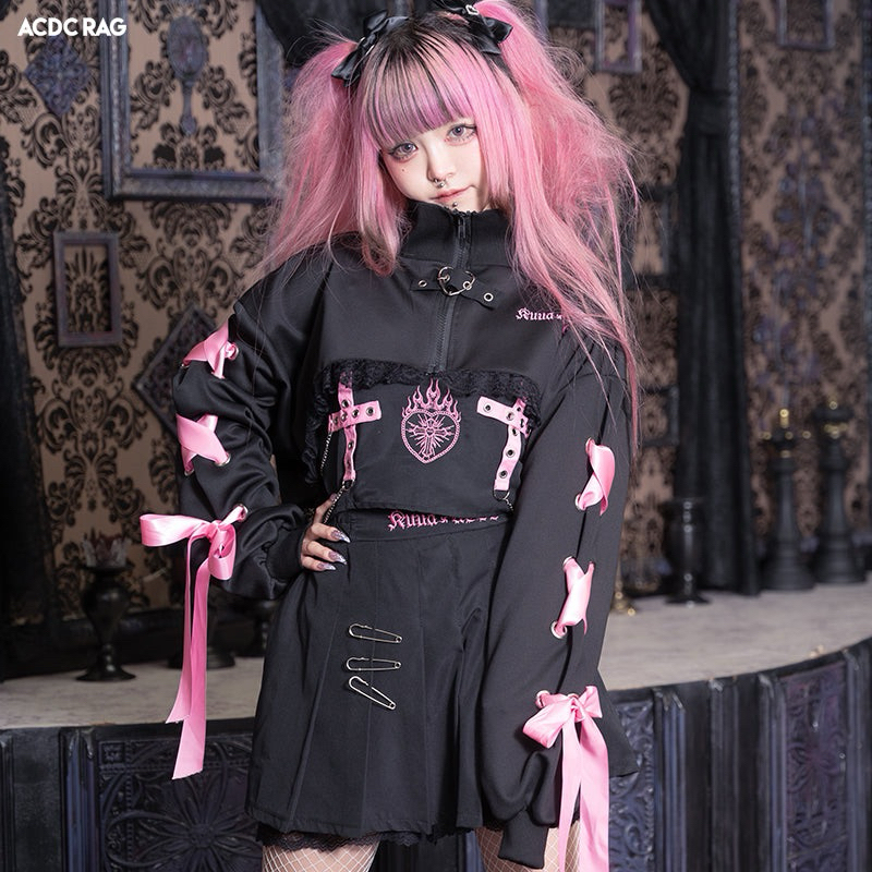 正版ACDC RAG原宿 kuua聯名 短版長袖上衣 高領 外套 天使界隈 地雷系 病嬌 蘿莉 日系風 龐克 暗黑 | 蝦皮購物