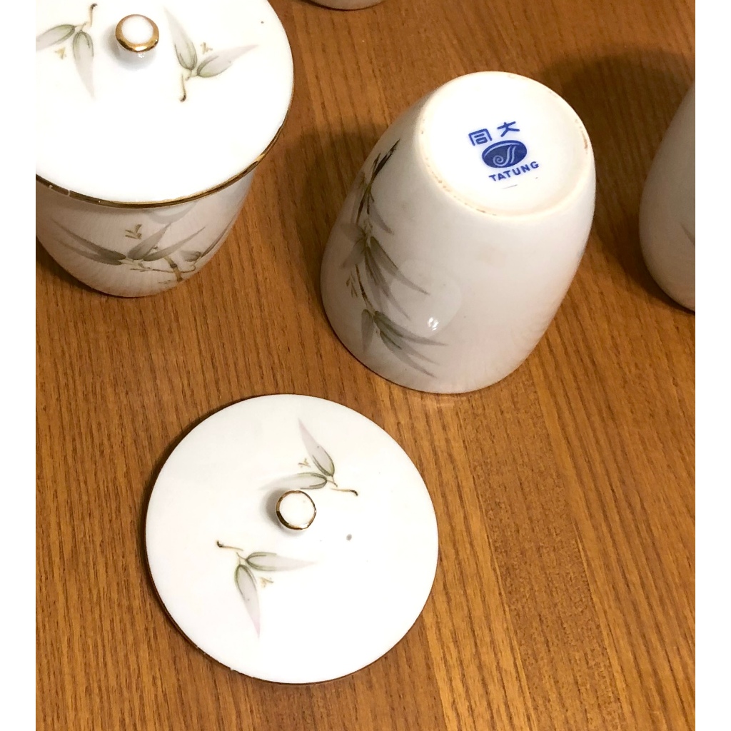 大同磁器台灣早期懷舊竹葉茶杯組茶器組6茶杯含蓋古早味可店面擺