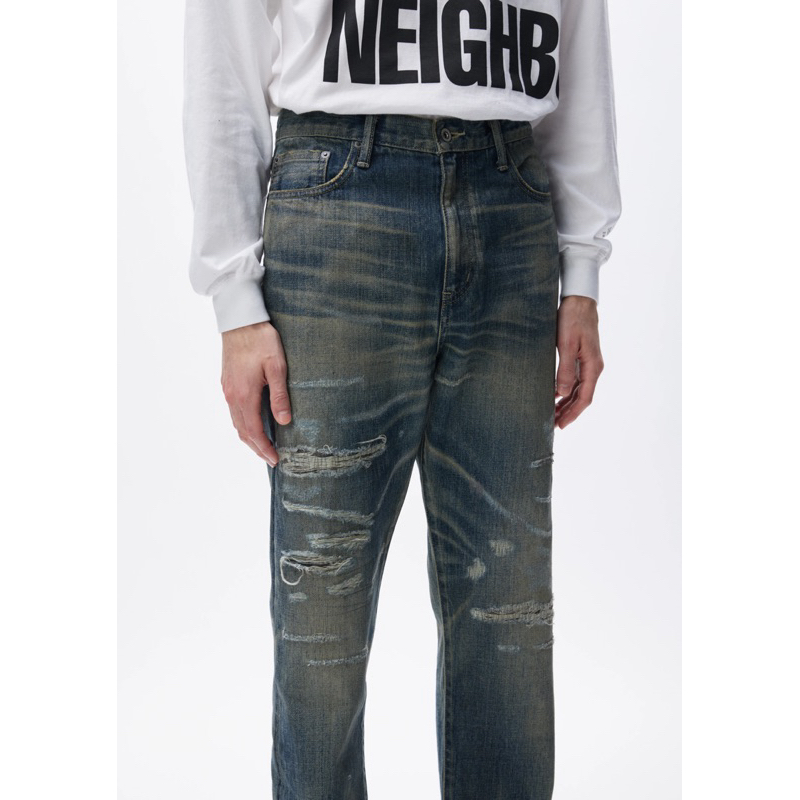 ⋯日本製⋯24AW NEIGHBORHOOD SAVAGE DENIM DP MID PANTS破壞牛仔褲(黑 