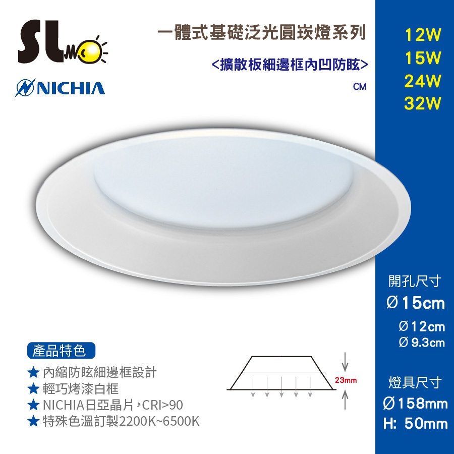 ღ勝利燈飾ღ 15CM LED 12W 基礎光 泛光 擴散板 防眩 內凹 細邊框 崁燈 嵌燈 NICHIA日亞晶片_台製 | 蝦皮購物